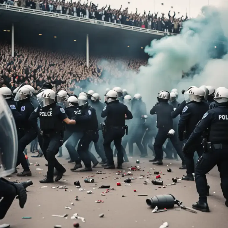 Visual representation of "riot" - Take part in a violent public disturbance