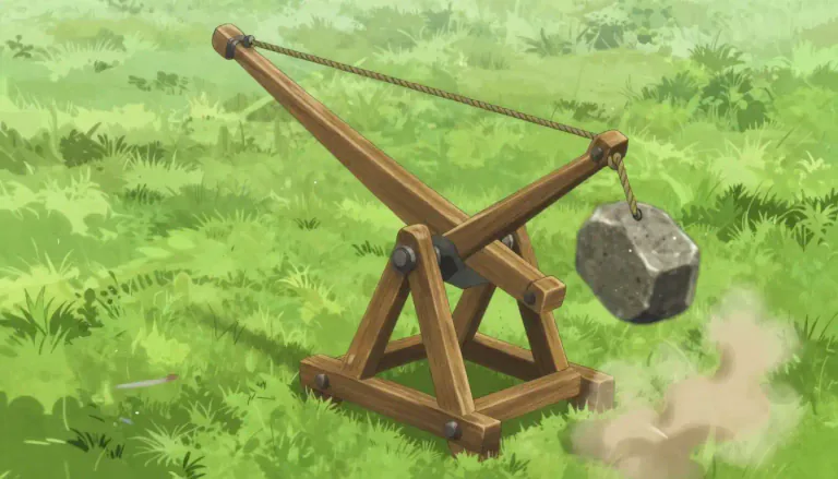 Visual representation of "catapult" - A device used to throw or hurl something a long distance.