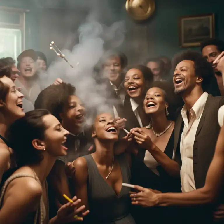 Visual representation of "smoke out" - To smoke a lot of cigarettes, often in a group.