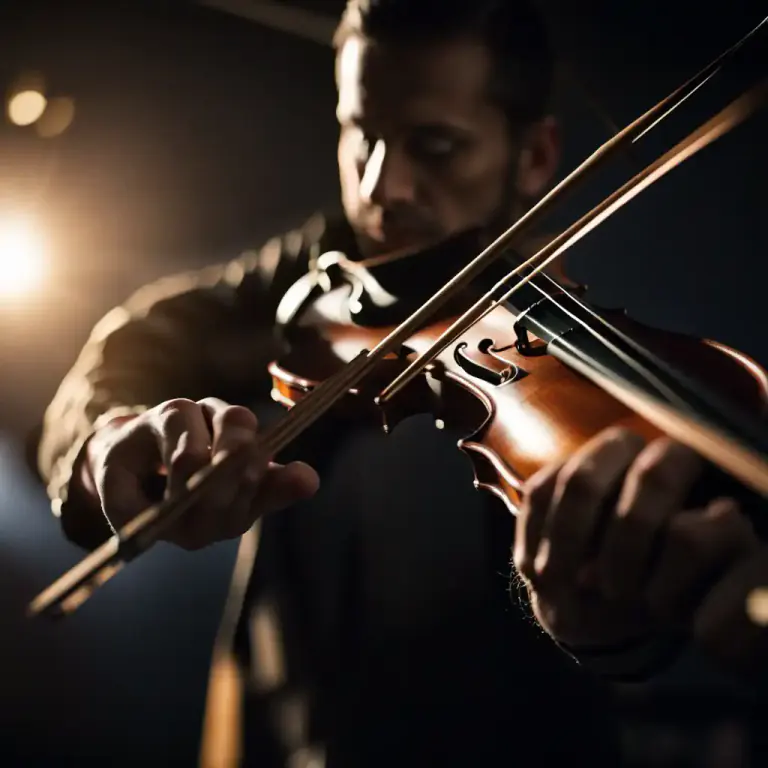 Visual representation of "bow" - A device used for playing a string instrument such as a violin