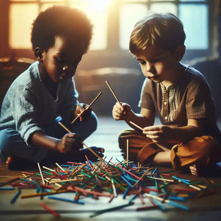 Visual representation of "mikado" - A game where players pick up wooden sticks from a pile without moving the others