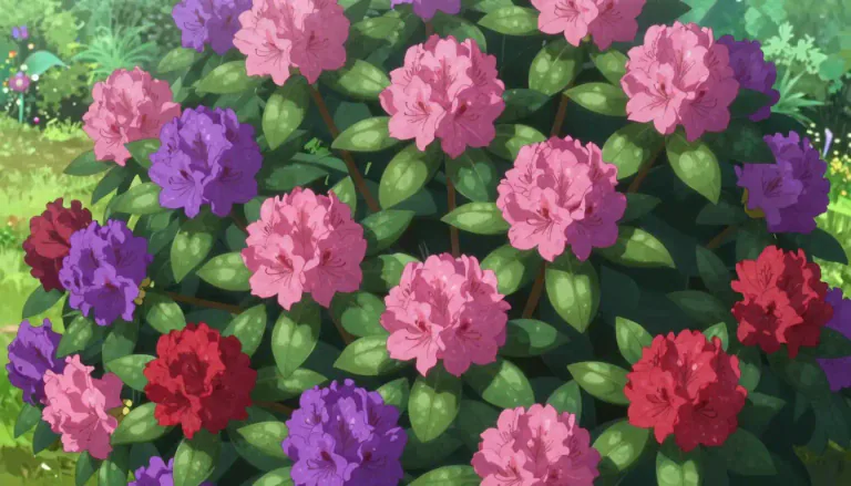 Visual representation of "rhododendron" - A type of plant with big, colorful flowers and evergreen leaves.