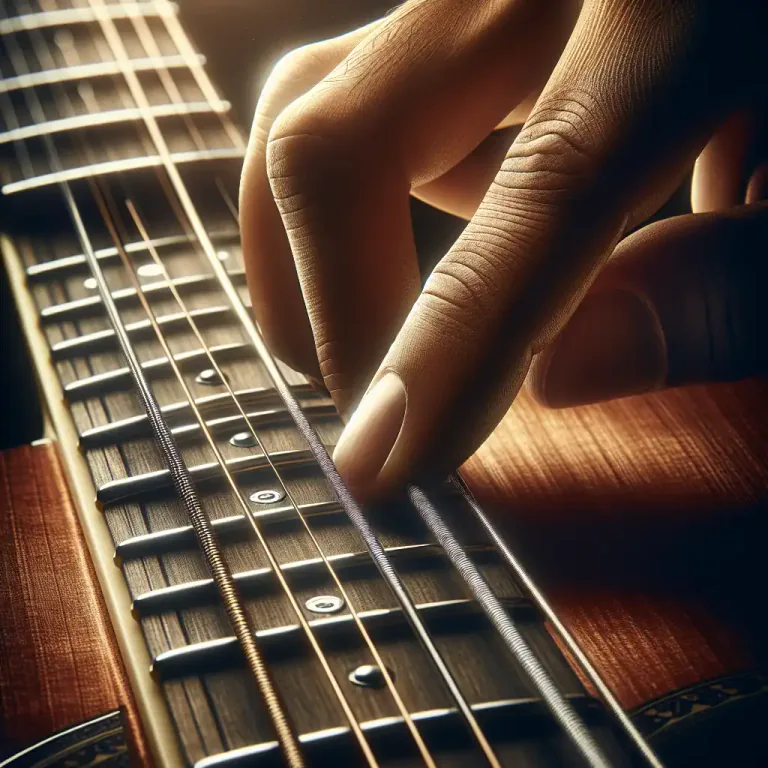 Visual representation of "fret" - A sequence of bars or ridges on the neck of a guitar or other stringed instrument