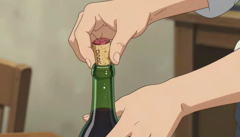 Visual representation of "uncork" - To open a bottle by removing its cork
