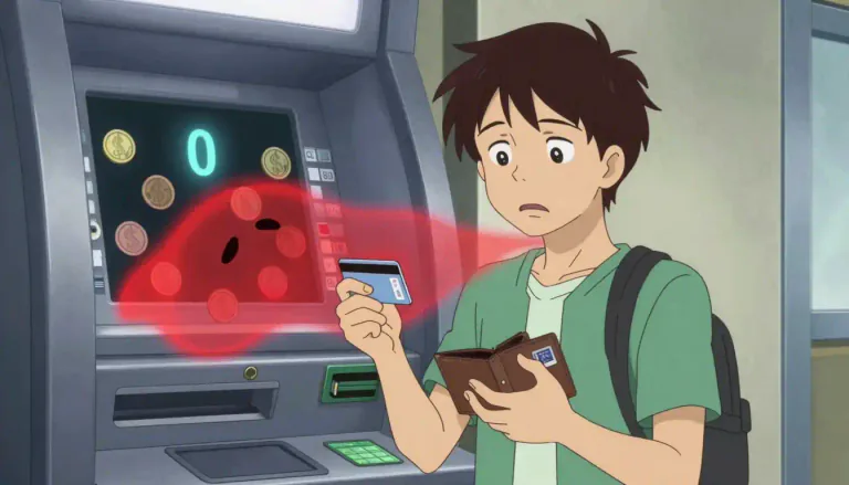 Visual representation of "overdraft" - When you spend more money than you have in your bank account.