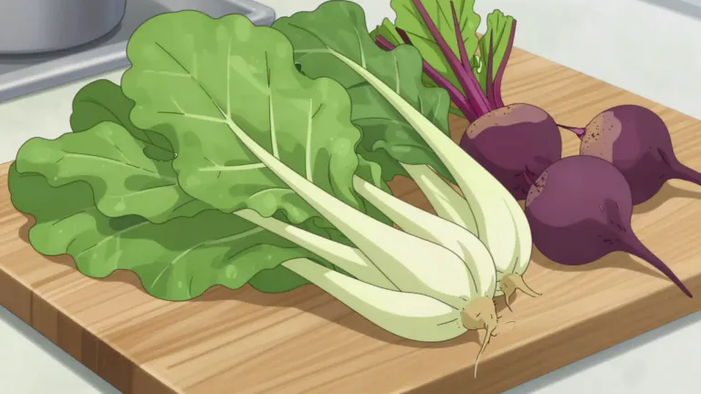Visual representation of "chard" - A type of vegetable, similar to beetroot but usually eaten for its large, dark green leaves.