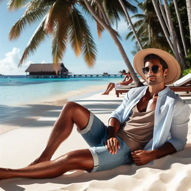 Visual representation of "beachcomber" - Someone who leads an idle or workless but recreational life, generally at a tropical seaside resort