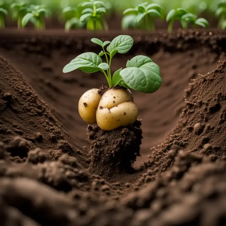 Visual representation of "tuber" - The swollen end of a plant stem that is typically underground and is used by the plant for storing nutrients.