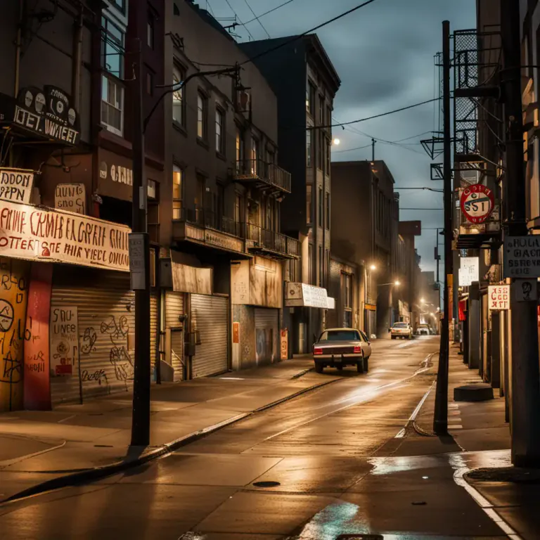 Visual representation of "tenderloin" - An area known for crime or vice.