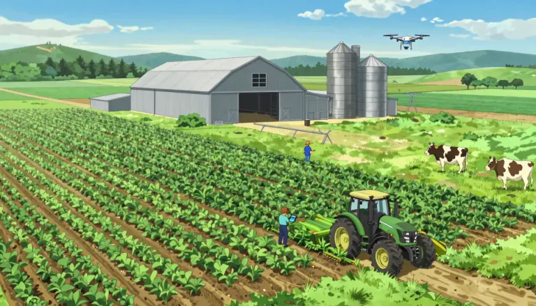 Visual representation of "agribusiness" - The business and science of farming, including the work of growing crops and raising animals