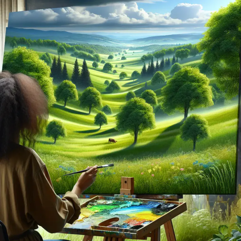 Visual representation of "verdure" - A piece of art or literature that describes the fresh, green qualities of nature