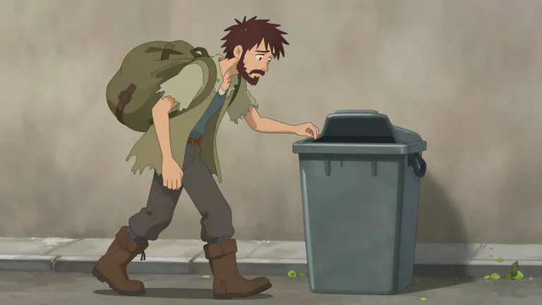 Visual representation of "tramp" - A person who travels about without a home or job, often having no money