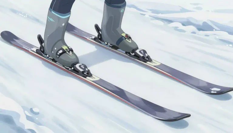 Visual representation of "ski" - A long piece of wood or plastic that you attach to each foot to move over snow