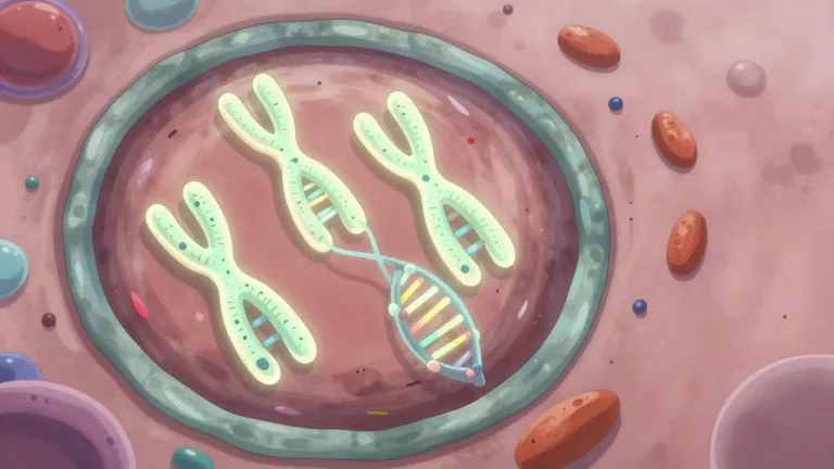 Visual representation of "chromosome" - A part of a cell in living things that contains information about how the living thing looks and grows.