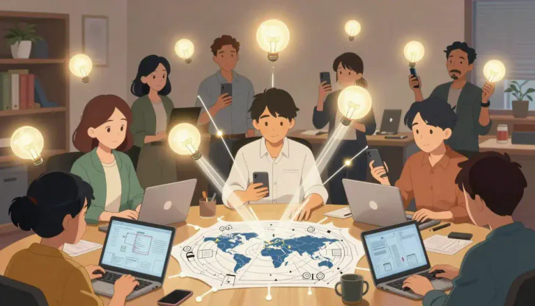 Visual representation of "crowdsourcing" - A process of getting information or input into a task or project by asking a large group of people, usually through the internet.