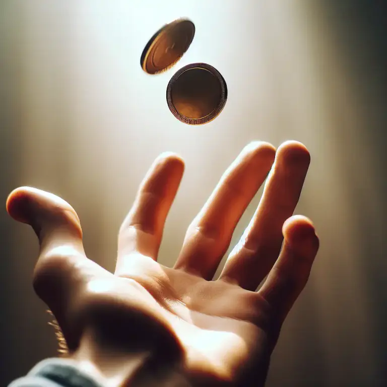 Visual representation of "toss" - To decide something by flipping a coin