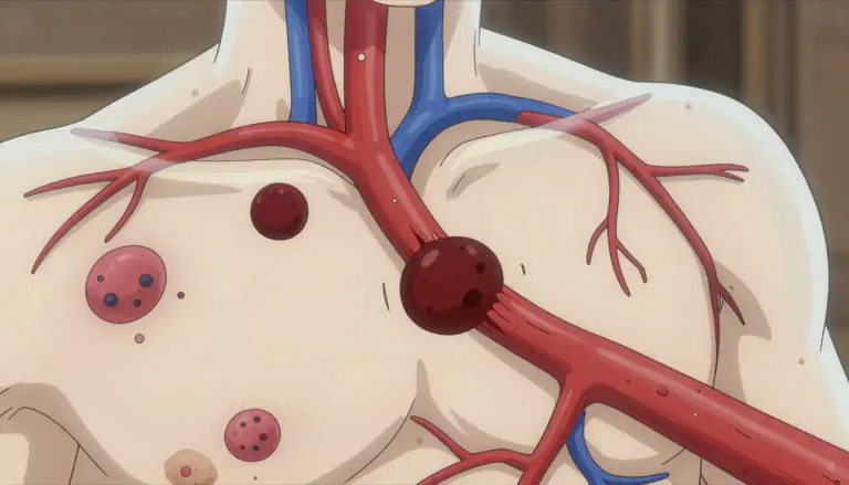 Visual representation of "thromboembolic" - Relating to the obstruction of a blood vessel by a blood clot that originated elsewhere in the body.