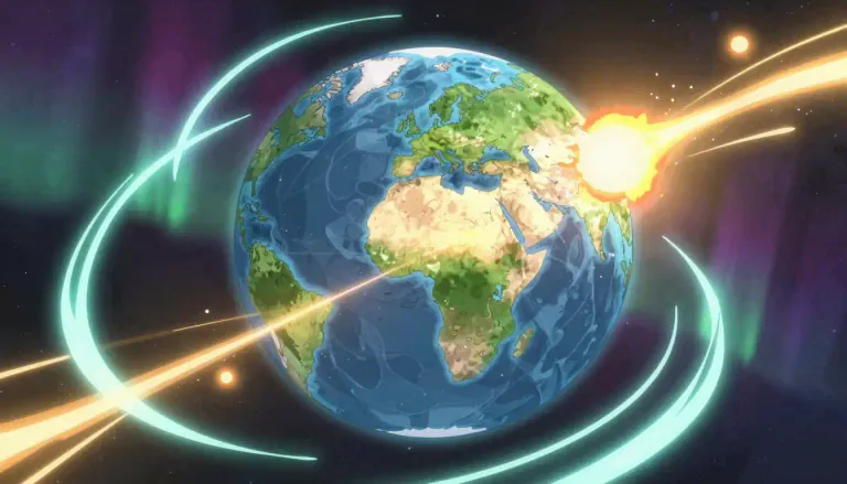 Visual representation of "magnetosphere" - The area surrounding a planet where the planet's magnetic field is strong enough to affect the motion of charged particles.