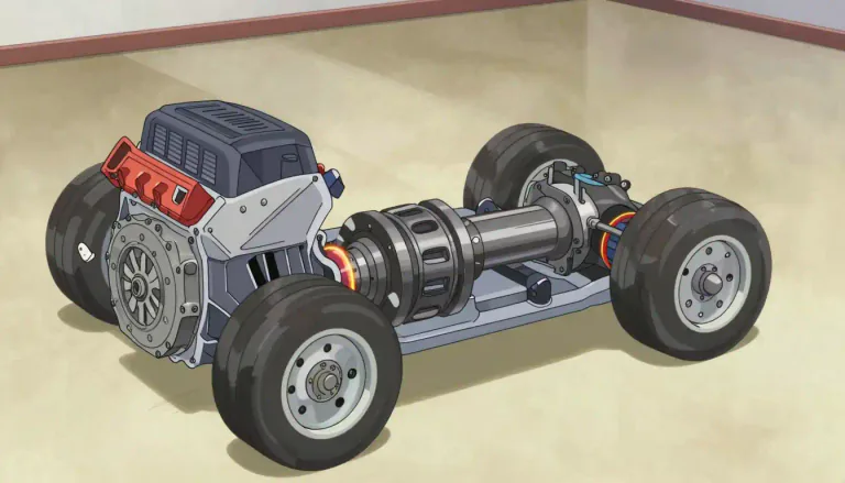 Visual representation of "drivetrain" - The drivetrain includes all parts that are the components of a vehicle that help it move.