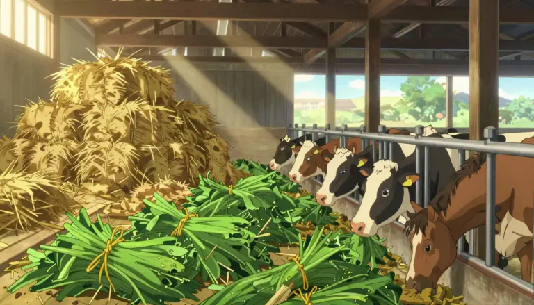 Visual representation of "fodder" - Food given to cattle, horses, or other livestock