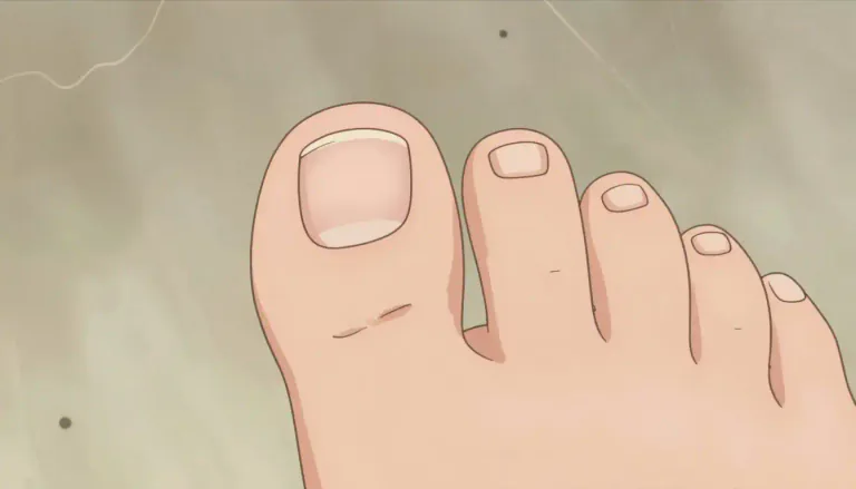 Visual representation of "toenail" - The hard protective covering on the top of a toe.
