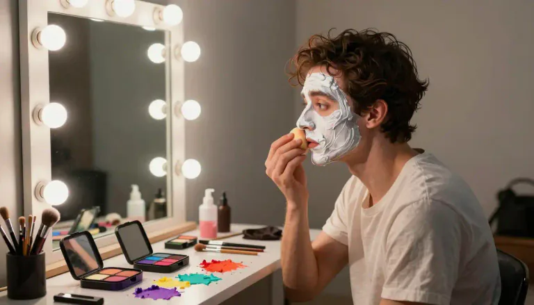 Visual representation of "greasepaint" - A type of makeup that actors use, especially for the theater.