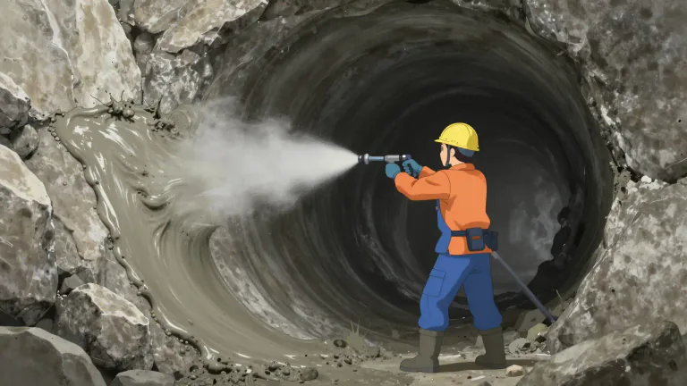 Visual representation of "shotcrete" - Shotcrete is a method of applying concrete in a sprayed form, allowing it to bond to surfaces and structures.