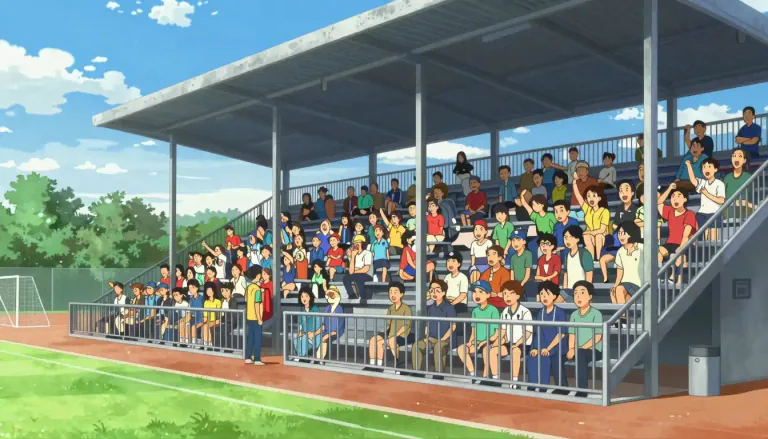 Visual representation of "bleacher" - A large, usually outdoor stand for people to sit or stand while watching a sports game.