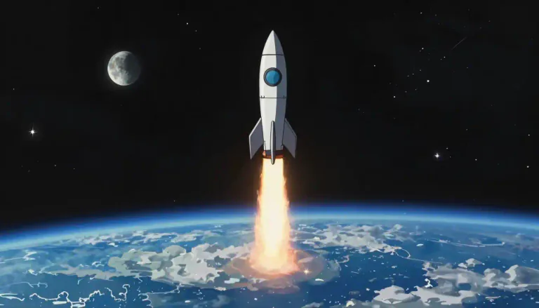 Visual representation of "spaceflight" - The act of traveling beyond the Earth's atmosphere into outer space.