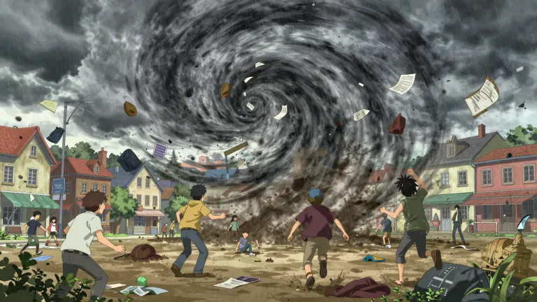 Visual representation of "shitstorm" - A situation that has become chaotic or out of control, often due to controversy or conflict.