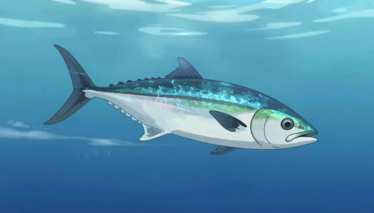 Visual representation of "skipjack" - A fast-swimming fish with a slim body and a long fin on its back.