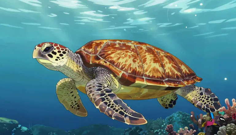 Visual representation of "hawksbill" - A type of sea turtle distinguished by its elongated beak and patterned shell, often found in tropical coral reefs.
