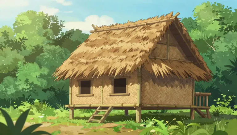 Visual representation of "kaya" - A traditional form of shelter or house, often found in tropical regions, made from local materials.