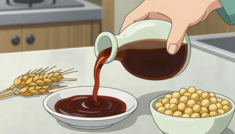 Visual representation of "shoyu" - A type of soy sauce commonly used in Japanese cuisine, made from fermented soybeans and wheat.
