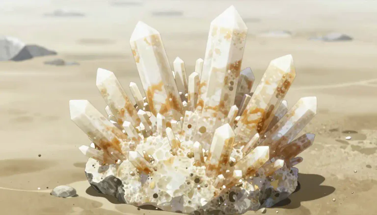 Visual representation of "aragonite" - A mineral form of calcium carbonate occurring naturally, typically found in sedimentary environments.