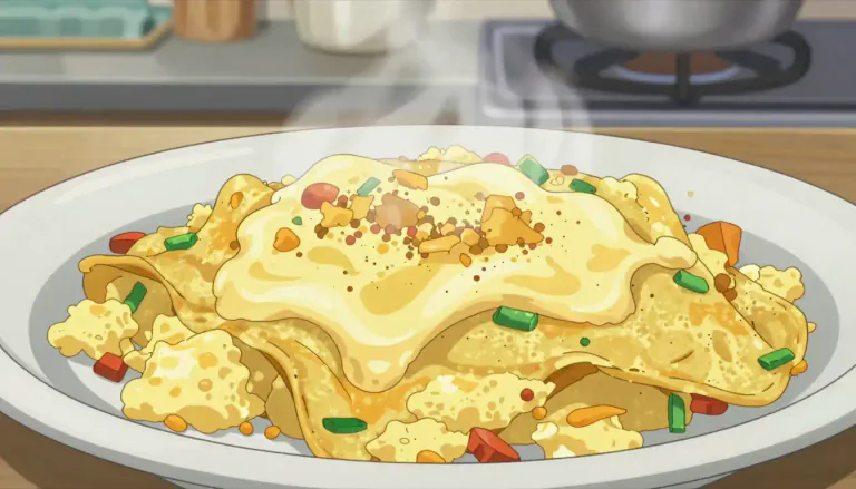 Visual representation of "migas" - Migas is a dish made with crumbled bread or tortillas mixed with eggs and other ingredients.