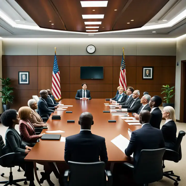 Visual representation of "cabinet" - A group of high rank government officials, usually heading different departments or ministries.