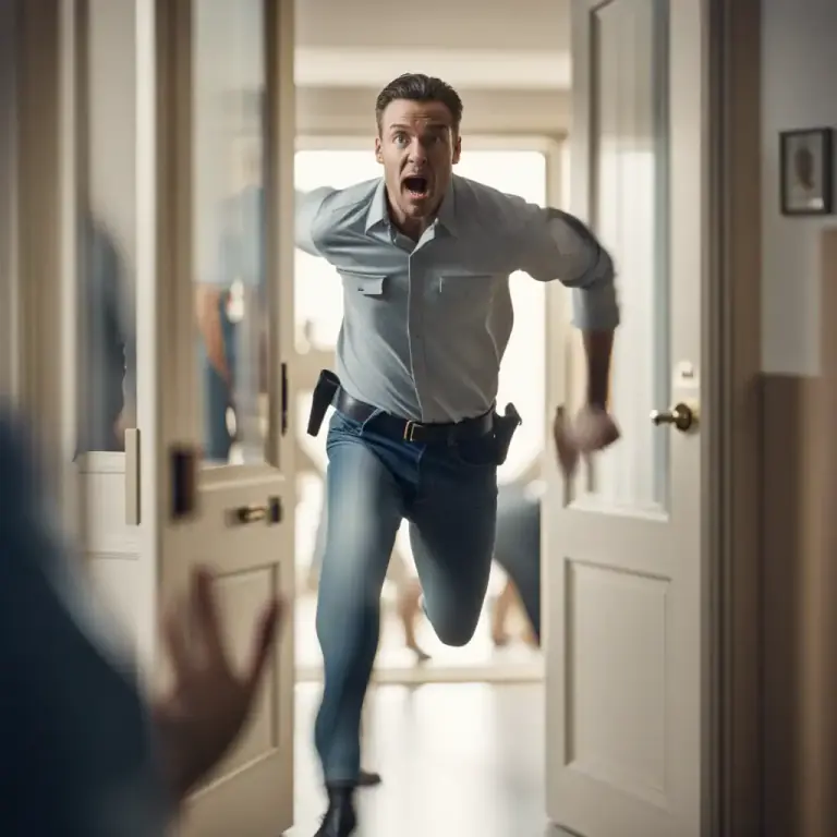 Visual representation of "make a bolt for something" - To suddenly run towards something or someone in an attempt to escape