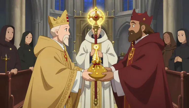 Visual representation of "simony" - The act of selling church offices or privileges.