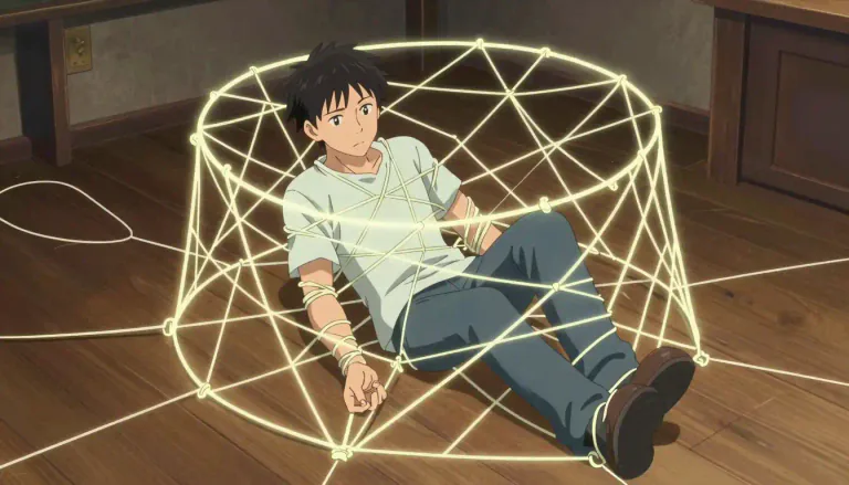 Visual representation of "entangle" - To trap into a situation or condition from which it is hard to escape