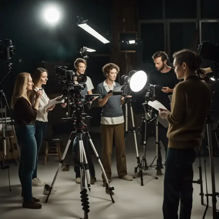 Visual representation of "crew" - The persons working to produce a film or play.