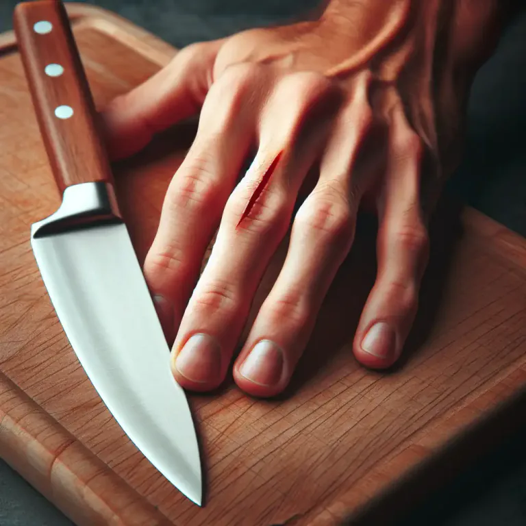 Visual representation of "cut" - To injure yourself on a sharp object which makes your skin or a surface break open.