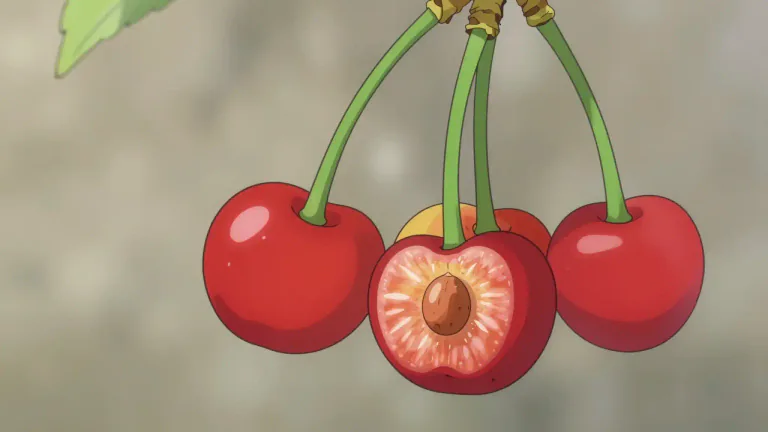 Visual representation of "cherry" - A small round fruit that is usually red or yellow and has a pit in the middle.