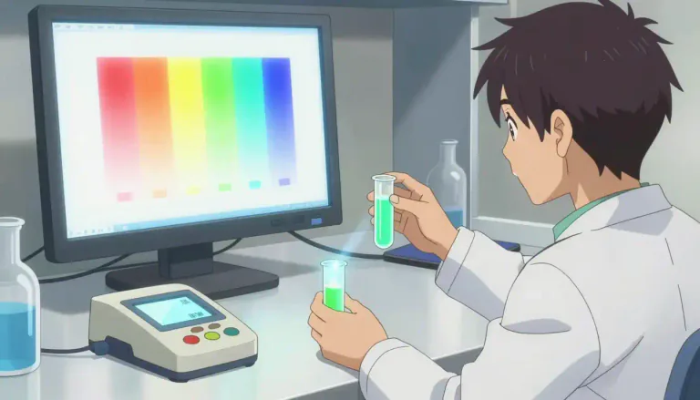 Visual representation of "colorimetric" - Relating to the measurement of the intensity of color in a substance, usually in a laboratory context.
