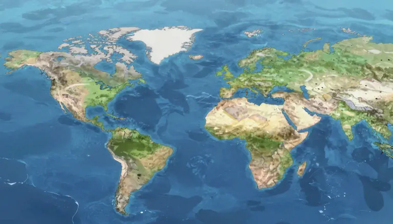 Visual representation of "landbridge" - A strip of land that connects two larger landmasses.