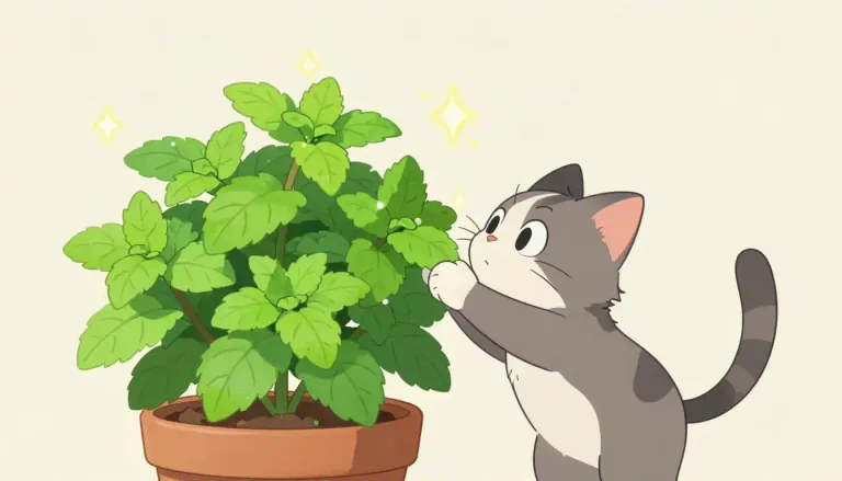 Visual representation of "catnip" - A plant of the mint family whose leaves cause a euphoric reaction in cats.