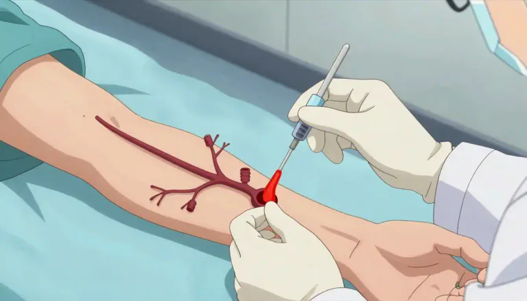 Visual representation of "embolisation" - The process of intentionally blocking a blood vessel to stop bleeding or to treat a condition.