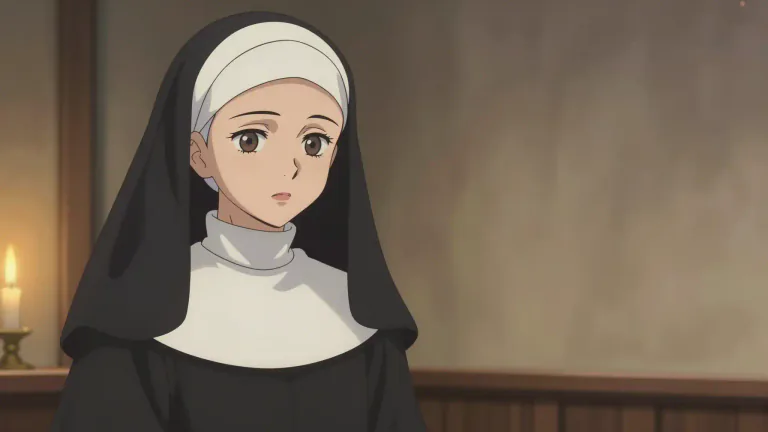 Visual representation of "veil" - The part of a nun's ensemble that is worn on the head and partially covers the face