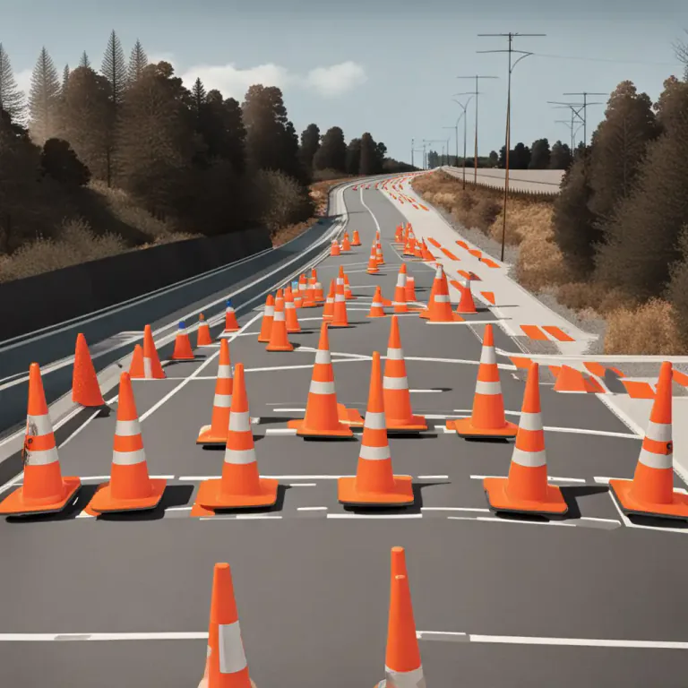 Visual representation of "cone" - A piece of road equipment that is shaped like a cone and that is placed on a road to prevent vehicles from going where repairs are being done.