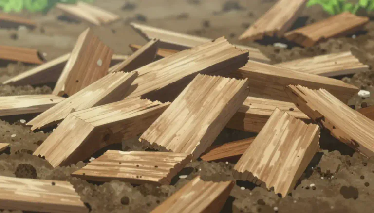 Visual representation of "woodchip" - A small piece of wood, typically produced as a by-product from cutting or processing timber.
